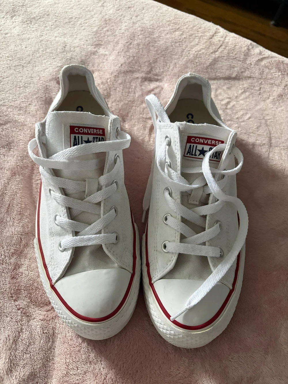 Converse All Star White Low Top Sneakers with Red Trim - Picture 7 of 7
